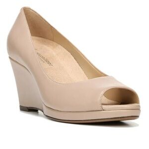 Naturalizer Olivia Leather Peep Toe Casual Platform, Taupe, Size 8.5N